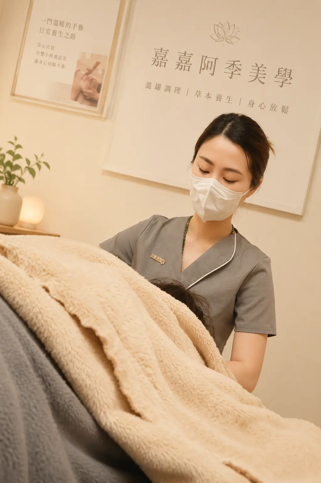 嘉嘉阿季美學主理人阿季服務中的真實工作照